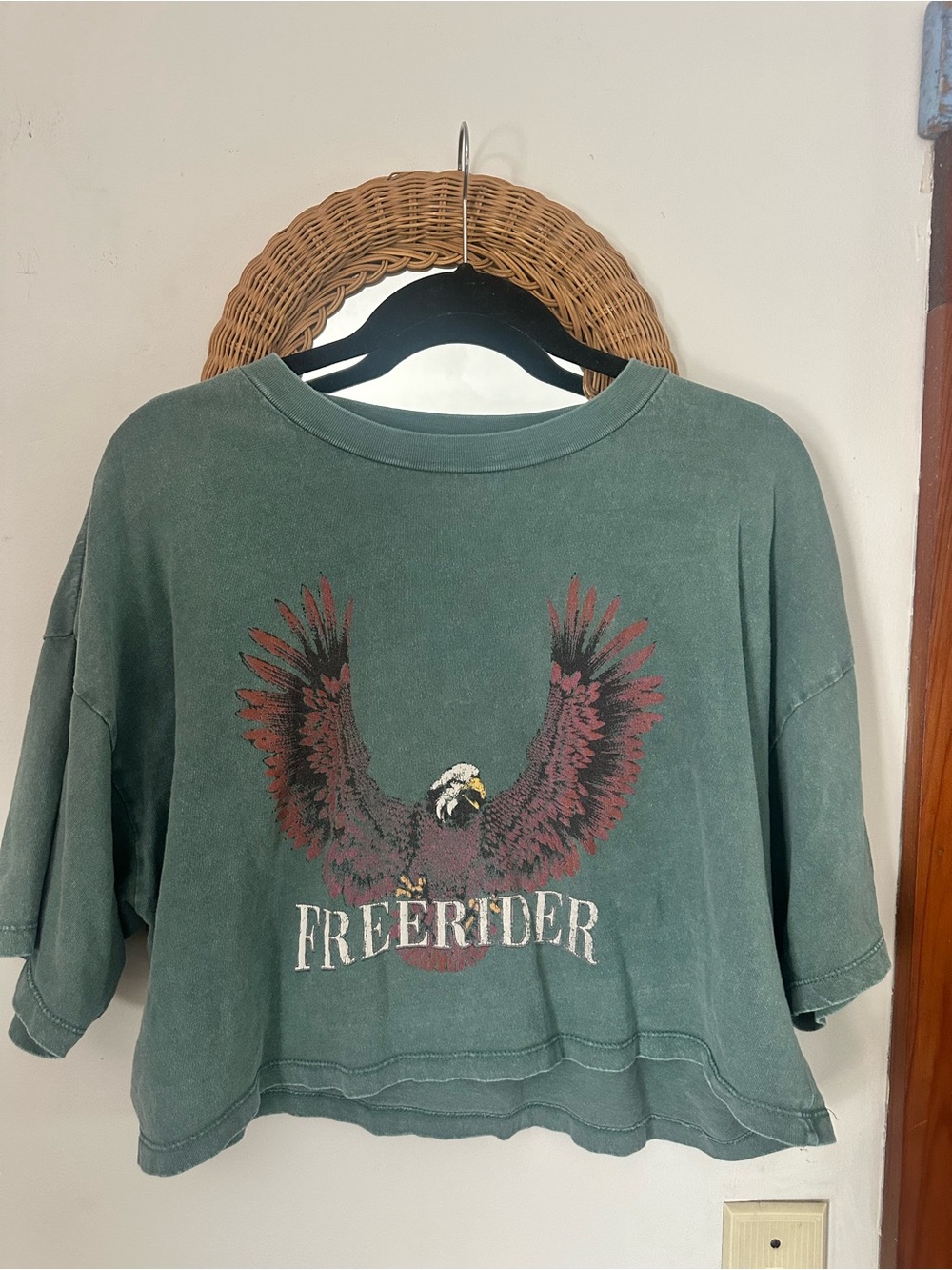 Free Rider Green Eagle Graphic Crop Tee